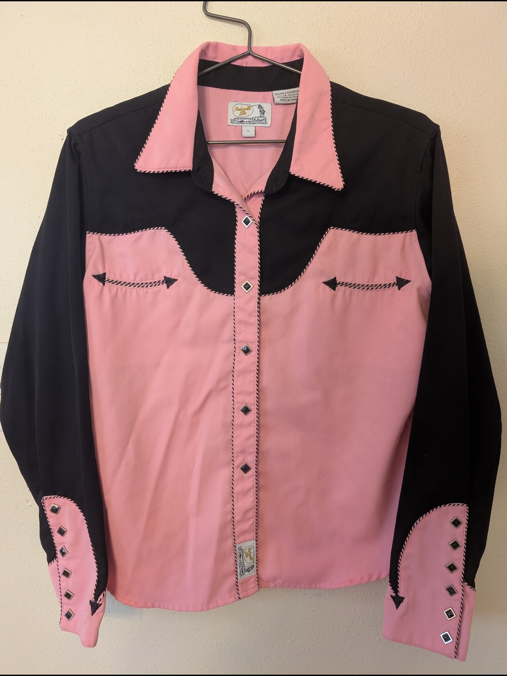 Panhandle Slim Retro Western Shirt Pink And Black Large